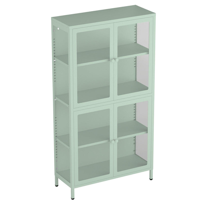 Four Glass Door Storage Cabinet with Adjustable Shelves and Feet Cold-Rolled Steel Sideboard Furniture for Living Room Kitchen Mint green - Supfirm
