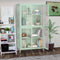 Four Glass Door Storage Cabinet with Adjustable Shelves and Feet Cold-Rolled Steel Sideboard Furniture for Living Room Kitchen Mint green - Supfirm