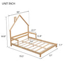 Full House-Shaped Headboard Bed with Handrails ,slats,Natural, Common - Supfirm