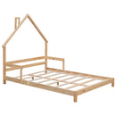 Full House-Shaped Headboard Bed with Handrails ,slats,Natural, Common - Supfirm