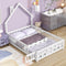 Full House-Shaped Headboard Floor Bed with Fence ,White - Supfirm