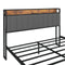Full Size Bed Frame with Charging Station, Upholstered Headboard, Metal Platform, Grey, Common - Supfirm