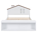 Full Size House Platform Bed with LED Lights and Storage, White - Supfirm