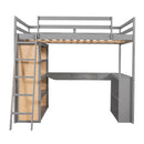 Full Size Loft Bed with Ladder, Shelves, and Desk, Gray(OLD SKU:LT100226AAE) - Supfirm