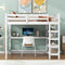 Full Size Loft Bed with Storage Shelves and Under-bed Desk, White - Supfirm