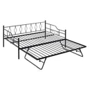 Full Size Metal Daybed with Twin Size Adjustable Trundle, Portable Folding Trundle, Black(OLD SKU:MF293730AAB) - Supfirm
