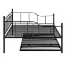 Full Size Metal Daybed with Twin Size Adjustable Trundle, Portable Folding Trundle, Black(OLD SKU:MF293736AAB) - Supfirm
