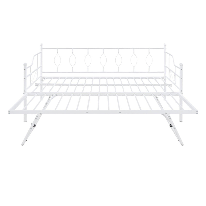 Full Size Metal Daybed with Twin Size Adjustable Trundle, Portable Folding Trundle, White(OLC SKU:MF293730AAK) - Supfirm