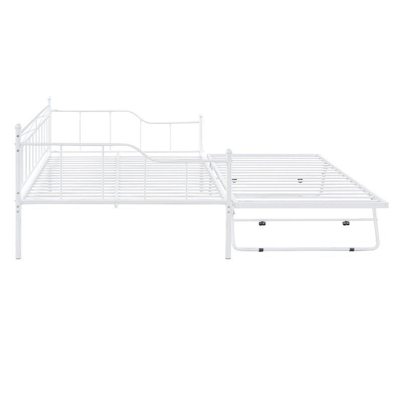 Full Size Metal Daybed with Twin Size Adjustable Trundle, Portable Folding Trundle, White(OLD SKU:MF293736AAK) - Supfirm