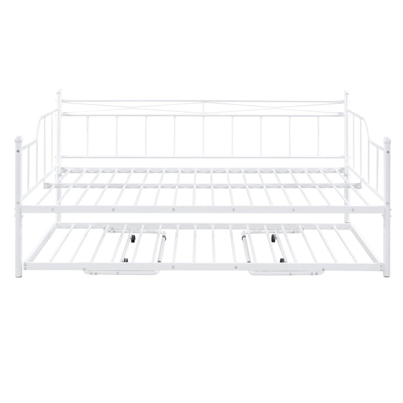Full Size Metal Daybed with Twin Size Adjustable Trundle, Portable Folding Trundle, White(OLD SKU:MF293736AAK) - Supfirm