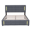 Full Size Upholstered Bed with Hydraulic Storage System and LED Light, Gray - Supfirm