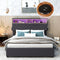 Full Size Upholstered Platform Bed with Storage Headboard, LED, USB Charging and 2 Drawers, Dark Gray - Supfirm