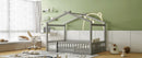Full Size Wood Bed House Bed Frame with Fence, for Kids, Teens, Girls, Boys,Gray - Supfirm