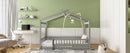 Full Size Wood Bed House Bed Frame with Fence, for Kids, Teens, Girls, Boys,Gray - Supfirm