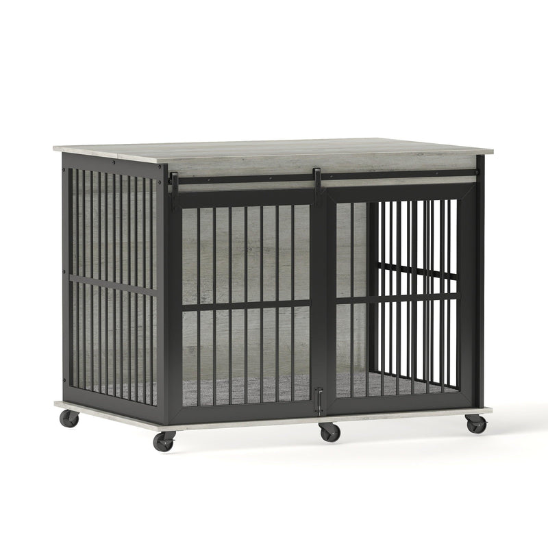 Furniture dog crate sliding iron door dog crate with mat. (Grey,43.7''W x 30''D x 33.7''H) - Supfirm