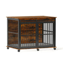 Furniture dog crate sliding iron door dog crate with mat. (Rustic Brown,43.7''W x 30''D x 33.7''H). - Supfirm