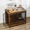 Furniture Style Dog Crate Side Table With Rotatable Feeding Bowl, Wheels, Three Doors, Flip-Up Top Opening. Indoor, Rustic Brown, 38.58"W x 25.2"D x 27.17"H - Supfirm