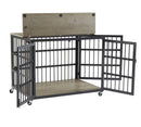 Furniture style dog crate wrought iron frame door with side openings, Grey, 38.4''W x 27.7''D x 30.2''H. - Supfirm