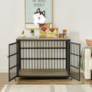 Furniture style dog crate wrought iron frame door with side openings, Grey, 43.3''W x 29.9''D x 33.5''H. - Supfirm