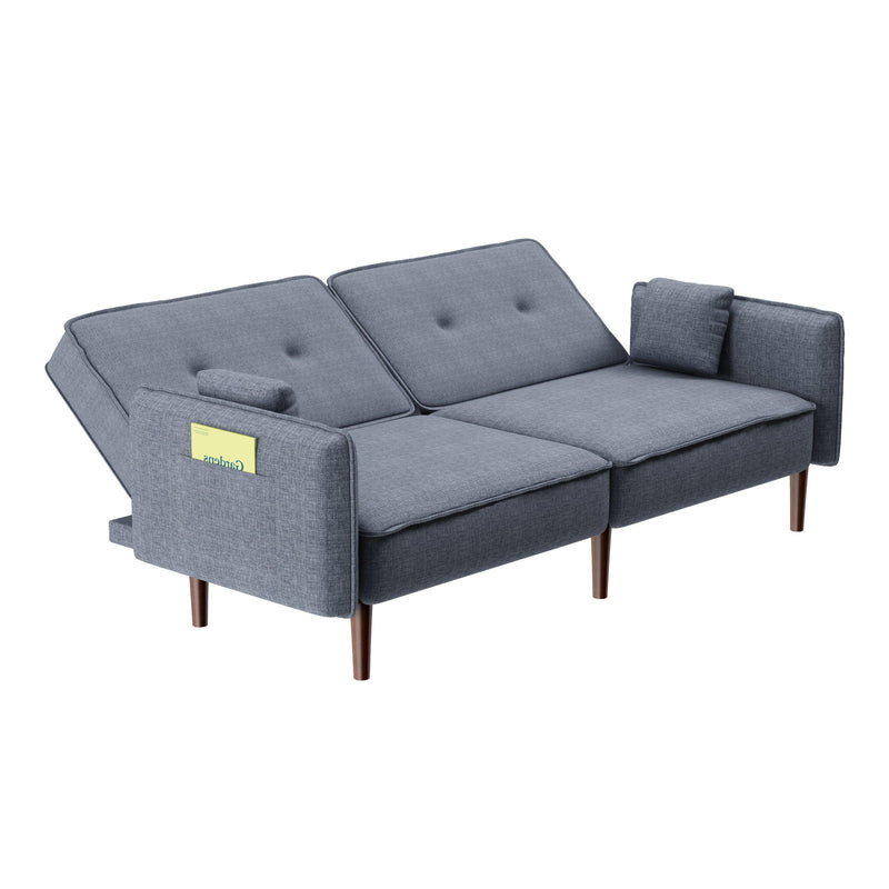 Futon Sofa bed with Solid Wood Leg in Grey Fabric - Supfirm