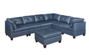 Genuine Leather Ink Blue Tufted 6pc Sectional Set 3x Corner Wedge 3x Armless Chair Living Room Furniture Sofa Couch - Supfirm