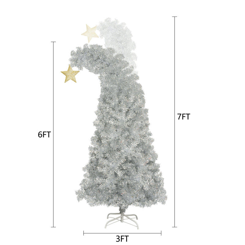 Supfirm GO 6 FT Fir Bent Top Christmas Tree, Artificial Christmas Tree With Gold Star, 900 Silver Branch Tips, 300 Colorful LED Lights With 8 Flashing Ways - Supfirm