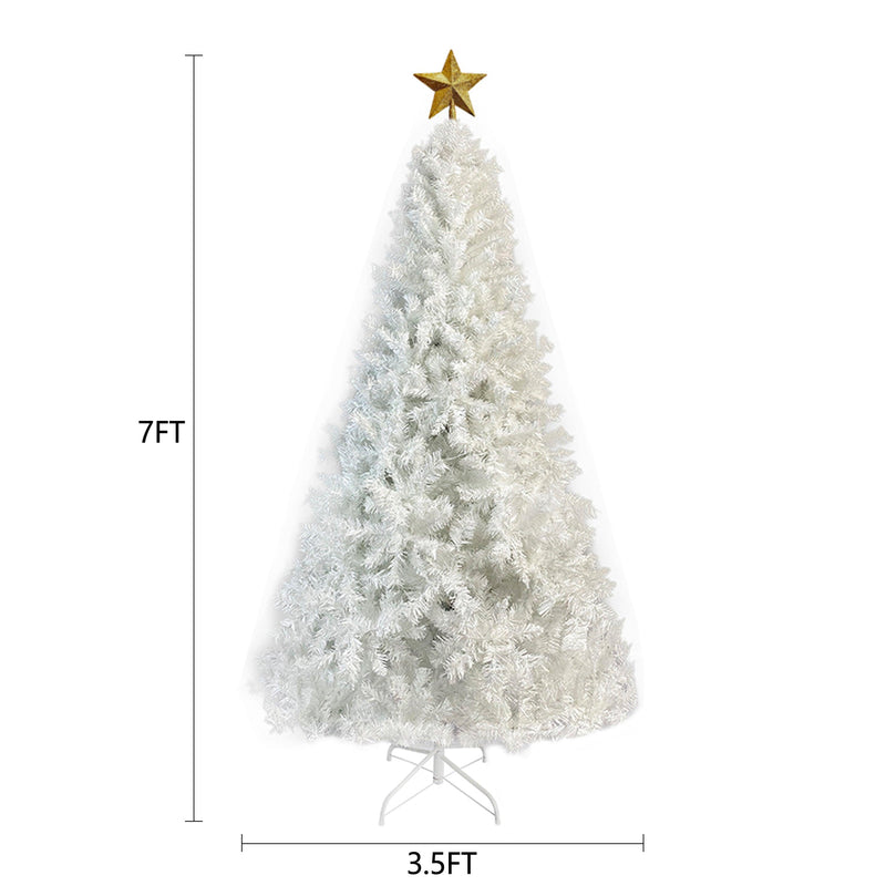 Supfirm GO 7 FT White Christmas Tree with 500 LED Warm Lights, PVC branch, Artificial Holiday Christmas Pine Tree with Star Top - Supfirm