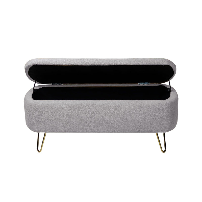 Grey Storage Ottoman Bench for End of Bed Gold Legs, Modern Grey Faux Fur Entryway Bench Upholstered Padded with Storage for Living Room Bedroom - Supfirm