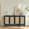 Handcrafted Premium Grain Panels,Rattan Sideboard Buffer Cabinet,Accent Storage Cabinet With 4 Rattan Doors, Modern Storage Cupboard Console Table with Adjustable Shelves for Living Room ,BLUE - Supfirm