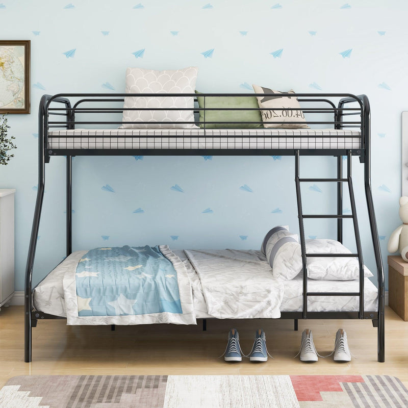 Heavy Duty Twin-Over-Full Metal Bunk Bed, Easy Assembly with Enhanced Upper-Level Guardrail, Black - Supfirm