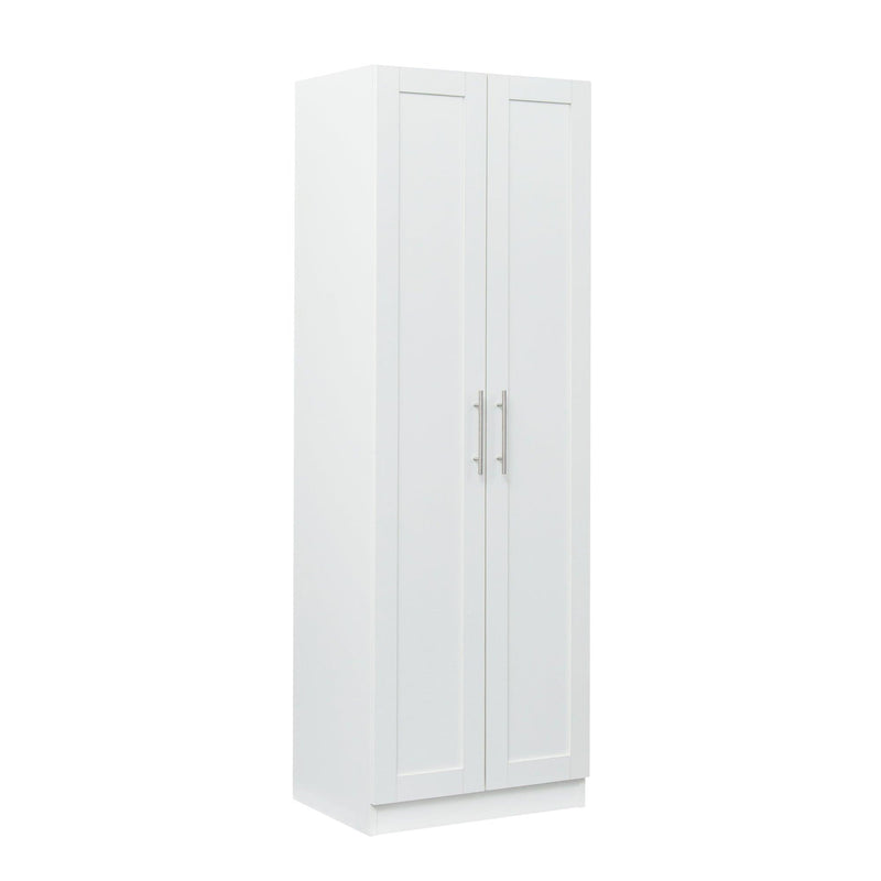High wardrobe cabinet with 2 doors and 3 partitions to separate 4 storage spaces, White - Supfirm