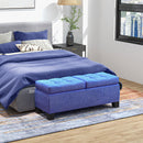 HOMCOM 46" Storage Ottoman Bench, Upholstered End of Bed Bench with Steel Frame, Button Tufted Storage Bench with Safety Hinges for Living Room, Entryway, Bedroom, Blue - Supfirm