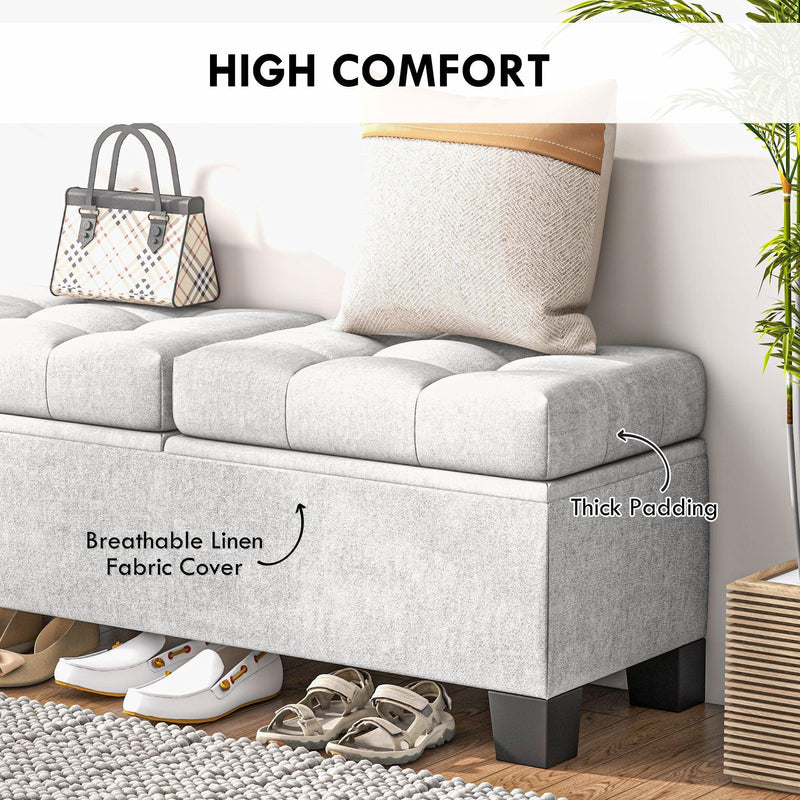 HOMCOM 46" Storage Ottoman Bench, Upholstered End of Bed Bench with Steel Frame, Button Tufted Storage Bench with Safety Hinges for Living Room, Entryway, Bedroom, Cream - Supfirm