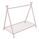 House Bed Tent Bed Frame Twin Size Metal Floor Play House Bed with Slat for Kids Girls Boys , No Box Spring Needed Pink - Supfirm