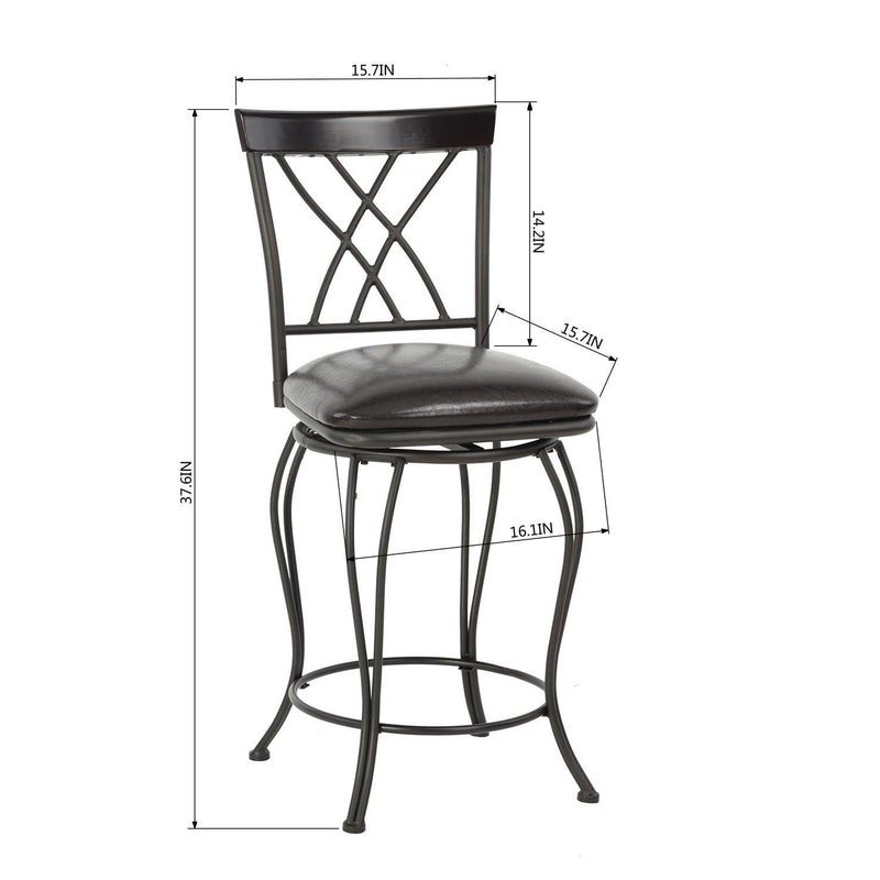 Industrial Counter Height Bar Stools Set of 2, Swivel Barstools with Metal Back for Kitchen Island, 24 Inch Height Round Seat - Supfirm