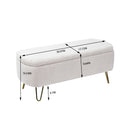 Ivory White Storage Ottoman Bench for End of Bed Gold Legs, Modern Ivory White Faux Fur Entryway Bench Upholstered Padded with Storage for Living Room Bedroom - Supfirm