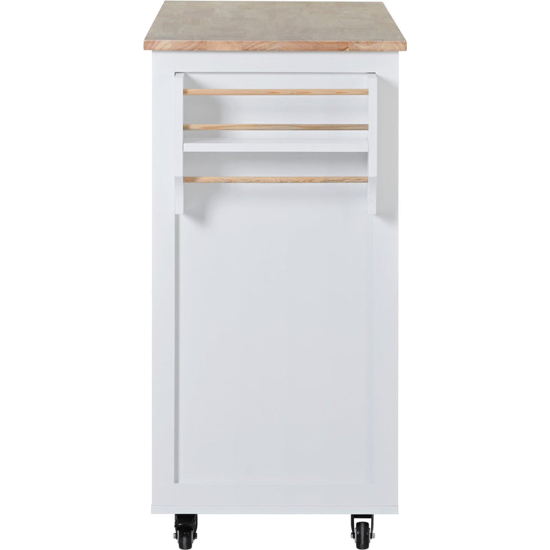 K&K Store Kitchen Cart with Rubber Wood Countertop , Kitchen Island has 8 Handle-Free Drawers Including a Flatware Organizer and 5 Wheels for Kitchen Dinning Room, White - Supfirm