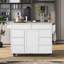 K&K Store Kitchen Cart with Rubber Wood Countertop , Kitchen Island has 8 Handle-Free Drawers Including a Flatware Organizer and 5 Wheels for Kitchen Dinning Room, White - Supfirm