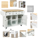 Kitchen Cart with Rubber wood Drop-Leaf Countertop ,Cabinet door internal storage racks,Kitchen Island on 5 Wheels with Storage Cabinet and 3 Drawers for Dinning Room,White - Supfirm