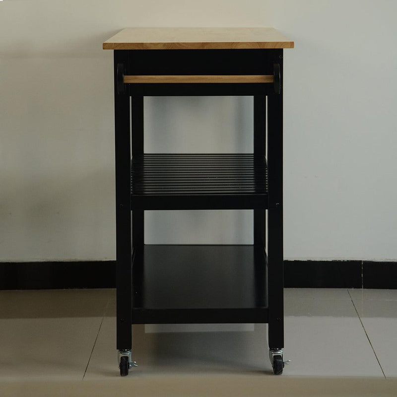 Kitchen Island & Kitchen Cart, Mobile Kitchen Island with Two Lockable Wheels, Rubber Wood Top, Black Color Design Makes It Perspective Impact During Party. - Supfirm