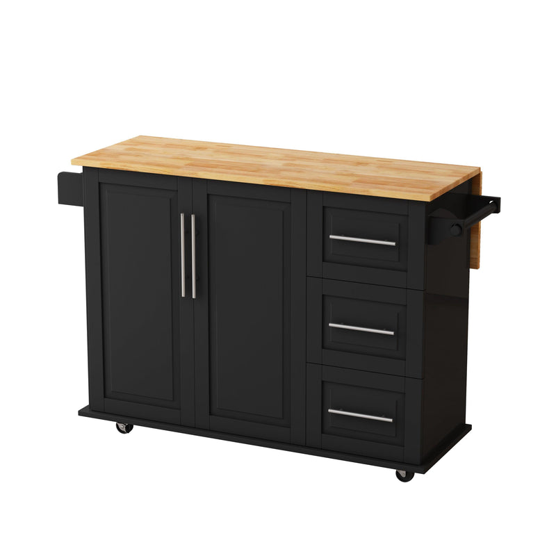 Kitchen Island Cart with 2 Door Cabinet and Three Drawers,43.31 Inch Width with Spice Rack, Towel Rack (Black) - Supfirm