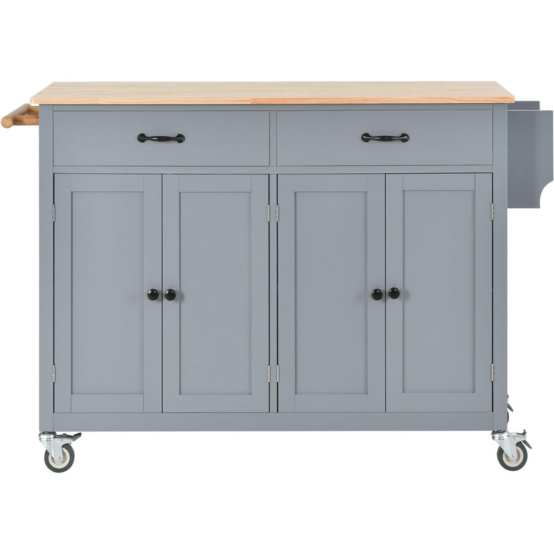 Kitchen Island Cart with Solid Wood Top and Locking Wheels,54.3 Inch Width,4 Door Cabinet and Two Drawers,Spice Rack, Towel Rack (Grey Blue) - Supfirm