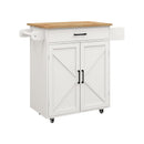 Kitchen island rolling trolley cart with Adjustable Shelves & towel rack & seasoning rack rubber wood table top-White - Supfirm
