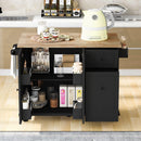 Kitchen Island with Drop Leaf, 53.9" Width Rolling Kitchen Cart on Wheels with Internal Storage Rack and 3 Tier Pull Out Cabinet Organizer, Kitchen Storage Cart with Spice Rack, Towel Rack (Black) - Supfirm