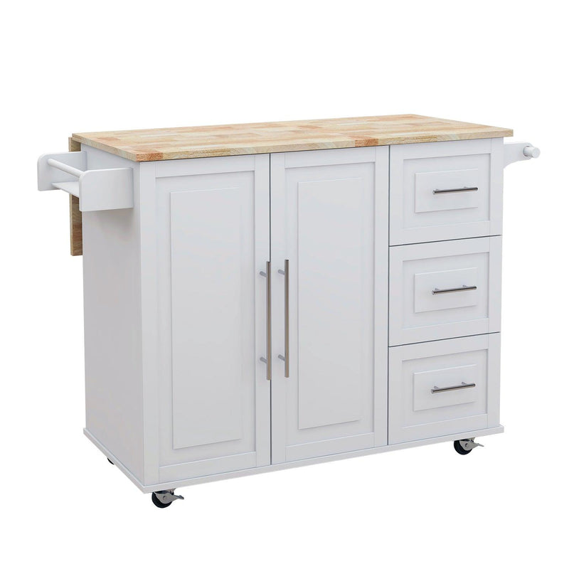 Kitchen Island with Spice Rack, Towel Rack and Extensible Solid Wood Table Top-White - Supfirm