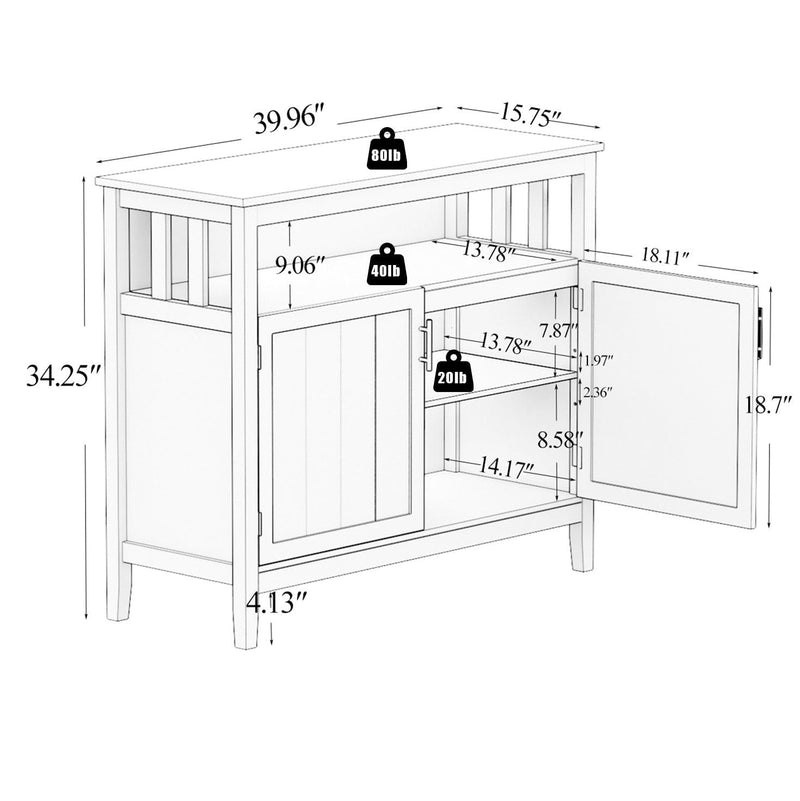 Kitchen storage sideboard and buffet server cabinet-White - Supfirm