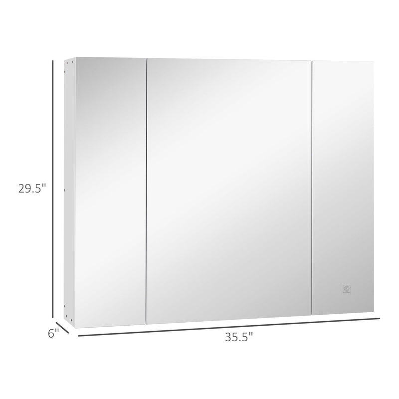 Supfirm kleankin LED Medicine Cabinet, 35.5 x 29.5" Wall-Mounted Bathroom Vanity Mirror Organizer with Dimmer Touch Switch, Three Doors, and USB Charged, White - Supfirm