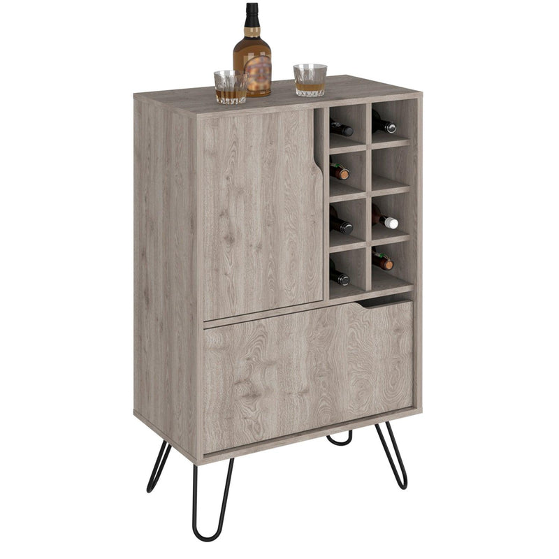 L Bar Cabinet Silhill, Eight Wine Cubbies, Two Cabinets With Single Door, Light Gray Finish - Supfirm