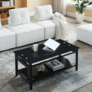 Lift and Lift Coffee Table with Hidden Dividers and Storage Shelves, Lift and Lift Tempered Glass Top Dining Table for Living Room Reception Room, Black - Supfirm