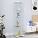 Lighted 4 Shelves Glass Cabinet Glass Display Cabinet with One Door, White - Supfirm